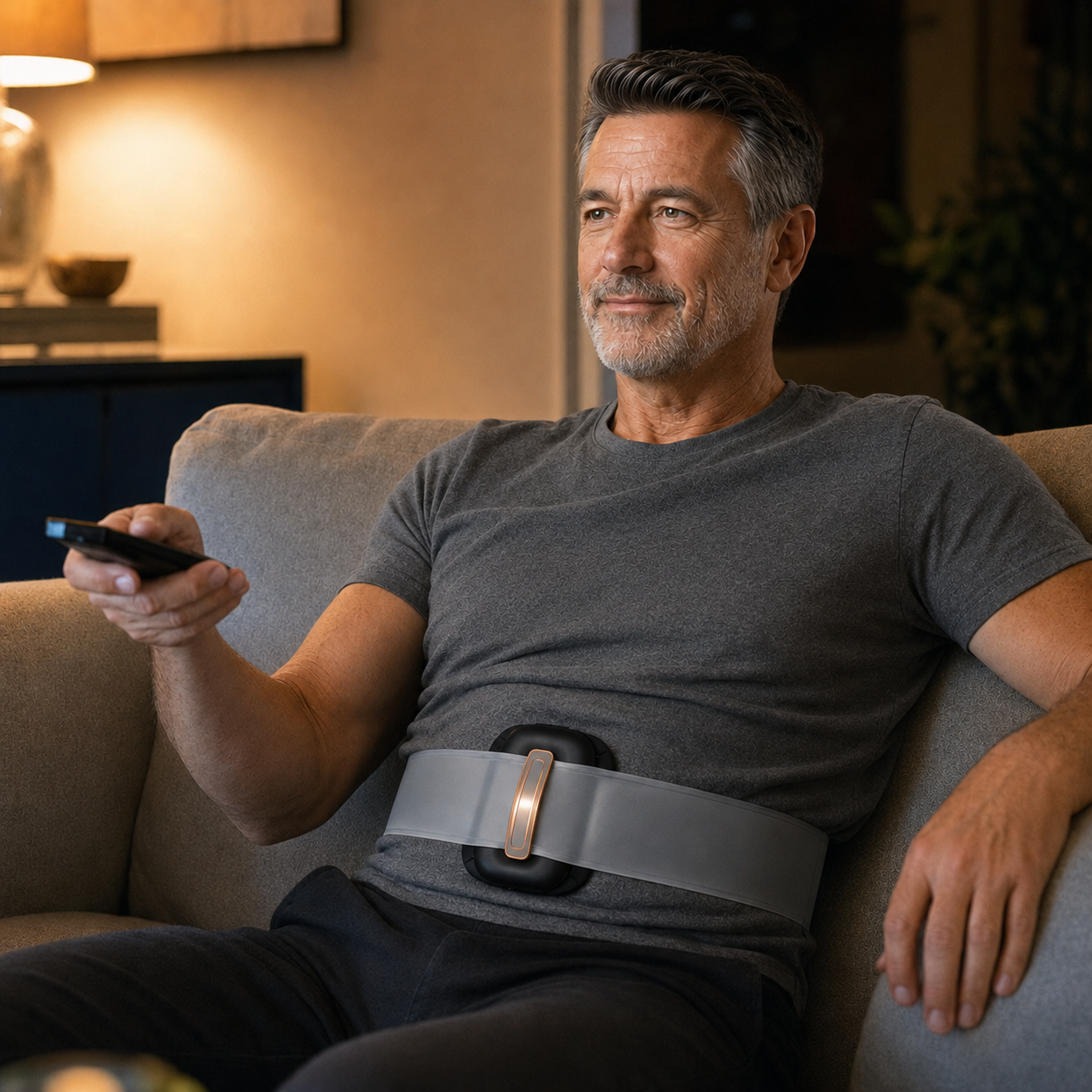 A man using CorePulse while reading at home